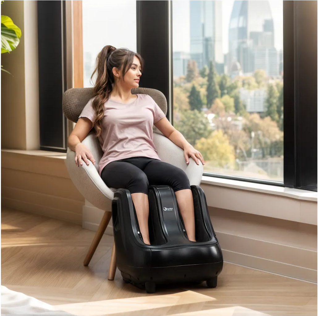 VITALZEN PRO® — Masseur de Pieds et de Jambes - femme se relaxant avec le masseur de pieds et jambes